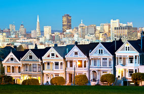 Find low fare tickets to Alamo Square at twilight in San Francisco